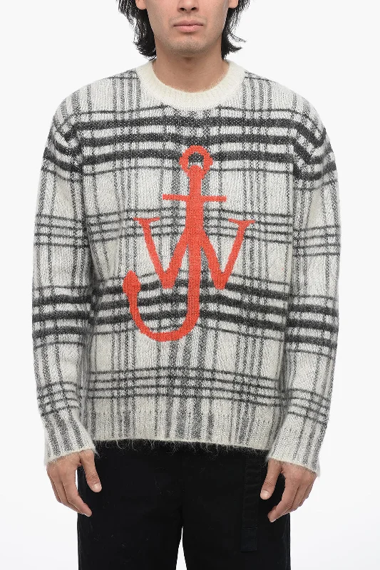 Men's slim textured sweater-J.W.Anderson Tartan Mohair Blend Pullover with Jacquard Logo