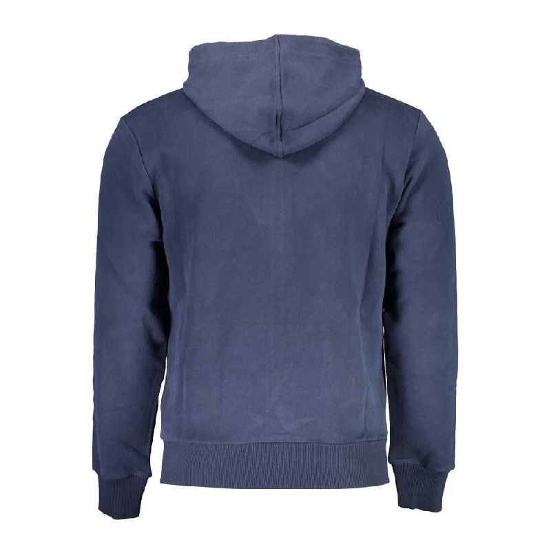 Men's soft shawl cardigan-La Martina Elegant Blue Hooded Sweatshirt with Zip Men's Detail