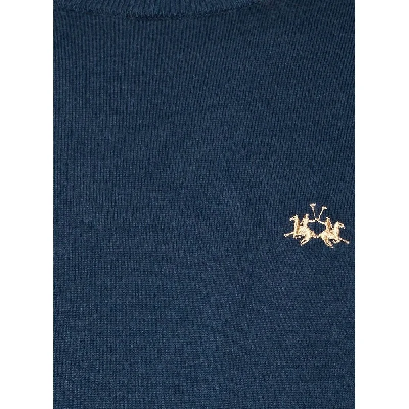 Men's textured cable pullover-La Martina Light Blue Cotton Men's Sweater