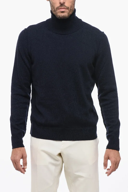 Men's casual rib cardigan-Maison Margiela MM4 Cashmere Turtleneck Sweater with Visible Stitching