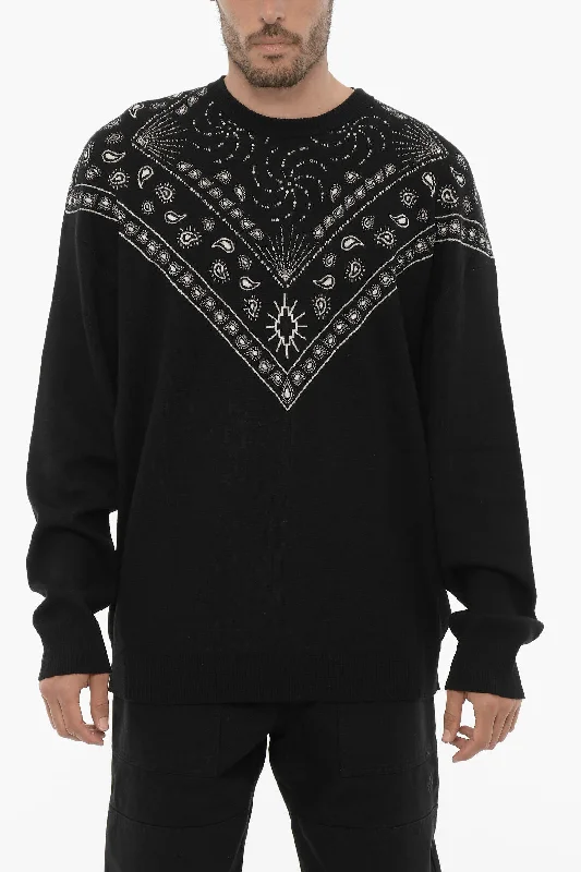 Men's soft ribbed sweater-Marcelo Burlon Bandana Motif Crew-neck Sweater