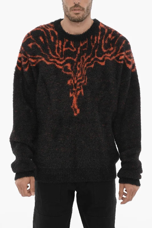 Men's stylish cable pullover-Marcelo Burlon Nylon Crew-Neck Swater with Contrast Embroidery