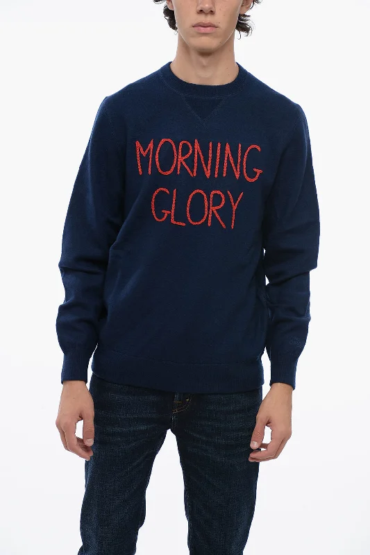 Men's casual textured sweater-MC2 Saint Barth Wool MORNING GLORY Crewneck Sweater with Contrasting Embroid