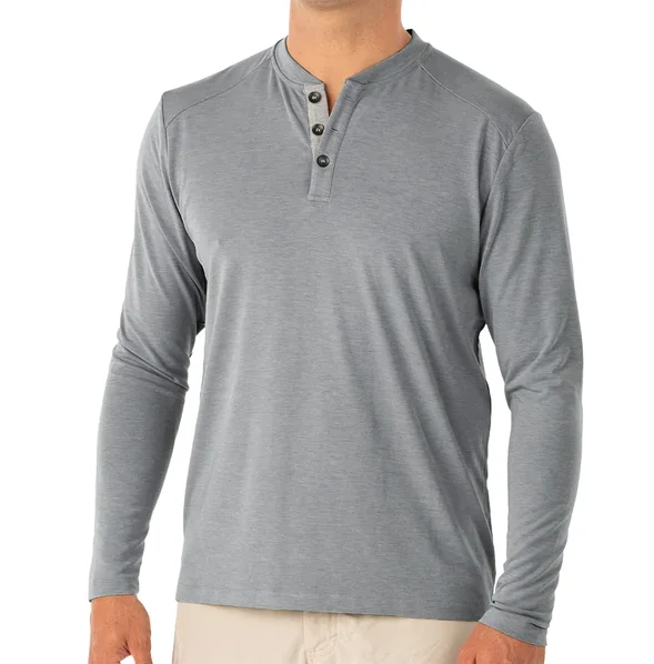 Men's short-sleeve quick-dry stripe top-Men's Bamboo Flex Henley Shirt