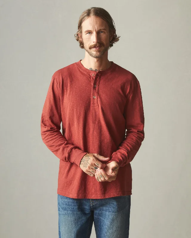 Men's short-sleeve casual Henley shirt-Premium Slub Henley Tee Long Sleeve - Burnt Pepper