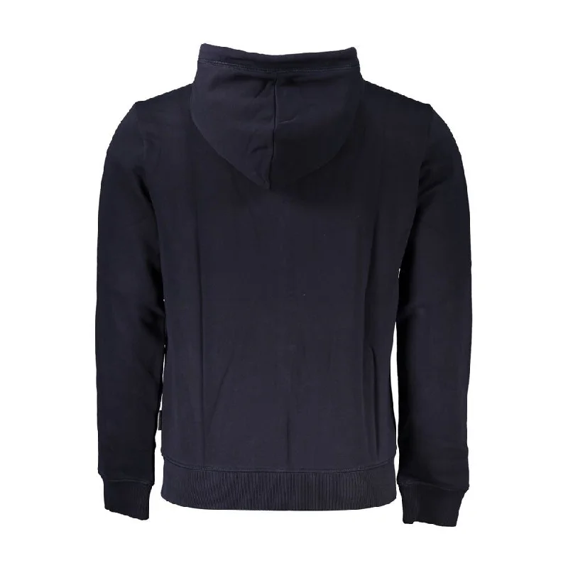 Men's warm mock sweater-Napapijri Blue Cotton Men Hooded Men's Sweater