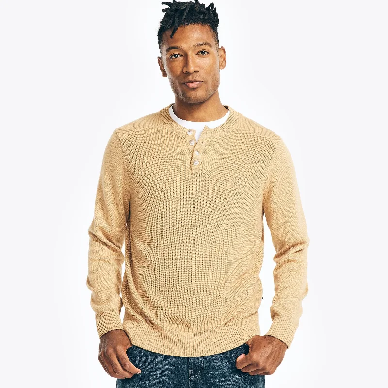 Men's thick alpaca sweater-Nautica Mens Long-Sleeve Henley Sweater