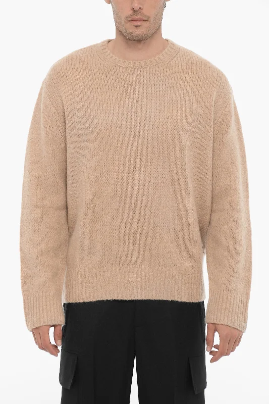 Men's slim fit cable sweater-Neil Barrett Boxy Fit Crew-neck Sweater with Logo Patch