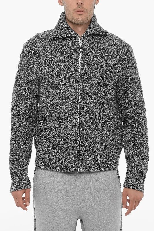 Men's lightweight rib sweater-Neil Barrett Cable Knit Wool Sweater with Two Pockets