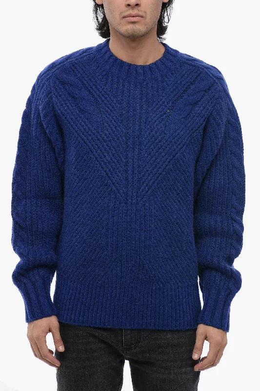 Men's lightweight mock sweater-Neil Barrett Crew Neck MODERNIST Cable Knit Wool Blend Pullover