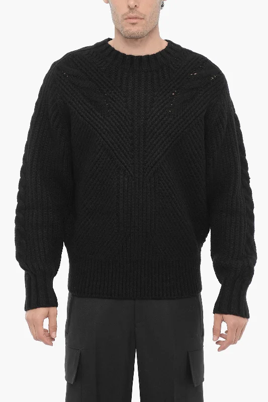 Men's casual cable sweater-Neil Barrett Solid Color Bomber Fit Crew-neck Sweater