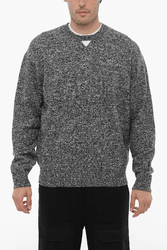 Men's cozy shawl sweater-Neil Barrett Wool and Nylon Crew-neck Sweater with Cut Out Detail