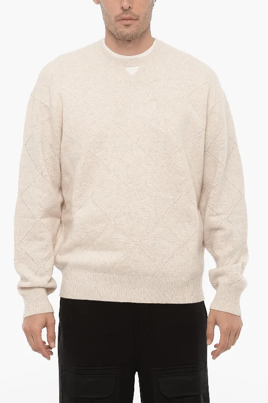 Men's thick mock neck sweater-Neil Barrett Wool Blend Crew-neck Sweater with Cut-Out Detail