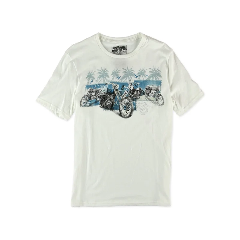 Men's short-sleeve subtle stripe top-No Borders Mens Motorcycle Band Graphic T-Shirt, White, Small