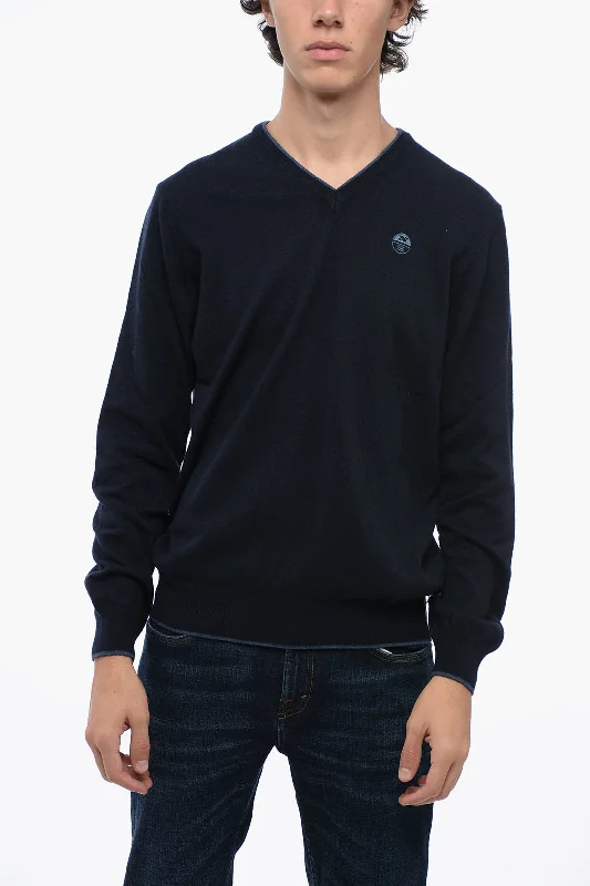 Men's trendy cable sweater-North Sails Wool Blend V-Neck Sweater with Contrasting Edges