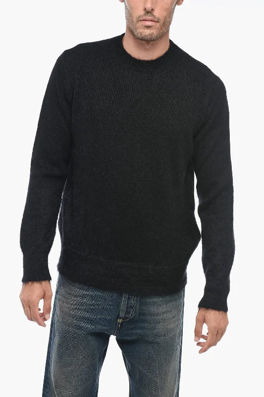 Men's ribbed crew sweater-Off-White Crew Neck ARROW CROSS Mohair Blend Sweater