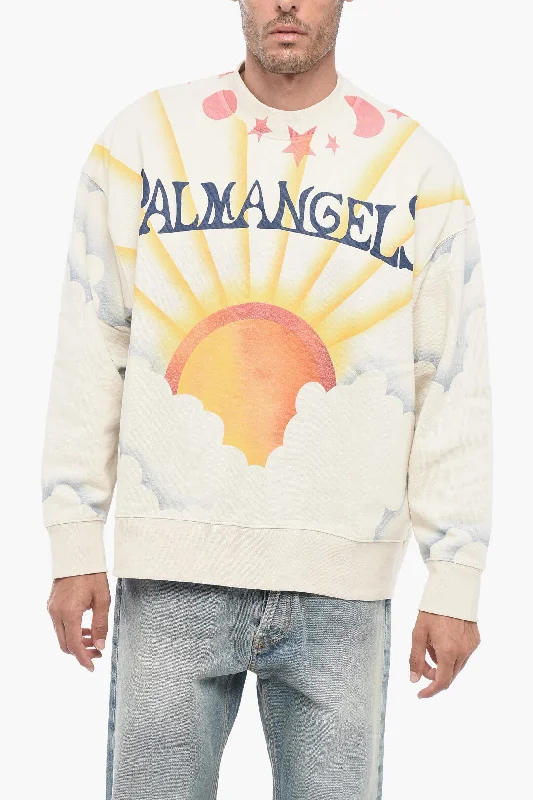 Men's slim merino sweater-Palm Angels Brushed Cotton Printed SUNRISE Crewneck Sweater