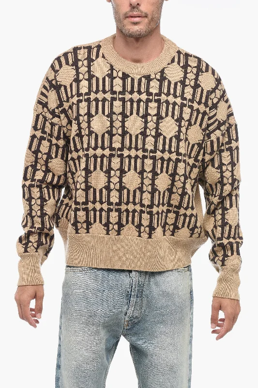 Men's stylish mock sweater-Palm Angels Embroidered ALLOVER MONOGRAM Jacquard Sweater