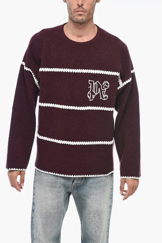 Men's lightweight cable pullover-Palm Angels Wool Blend MONOGRAM Crewneck Sweater