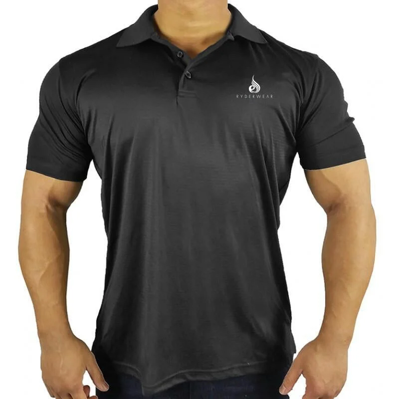 Men's short-sleeve textured fabric shirt-Polo Tee - Black