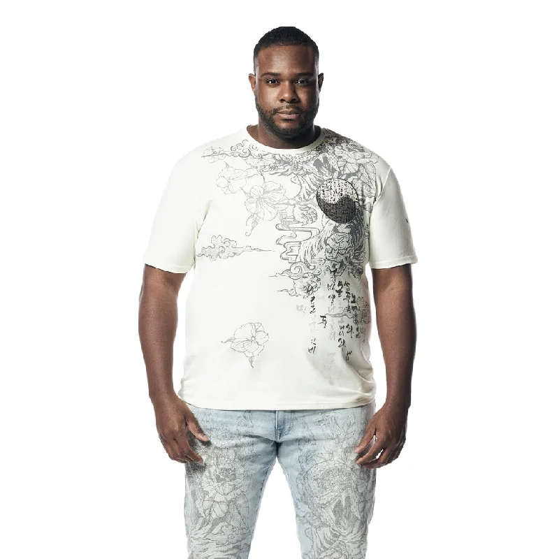 Men's short-sleeve loose graphic shirt-Big and Tall - Printed Tattoo Tee Shirt - Ecru