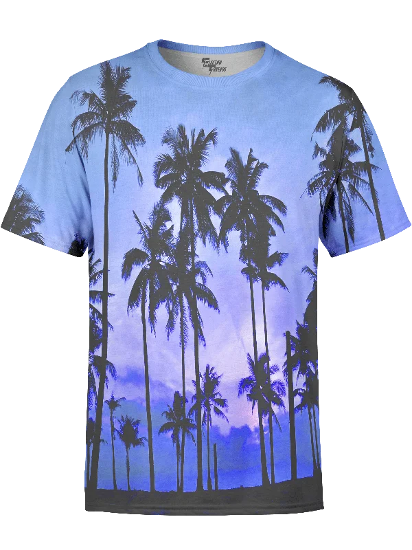 Men's short-sleeve casual mesh top-Purple Palms Unisex Crew