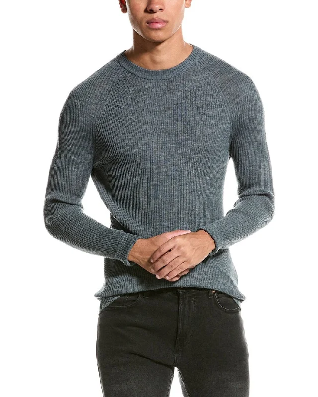 Men's casual ribbed pullover-Raffi Raglan Wool-Blend Crewneck Sweater