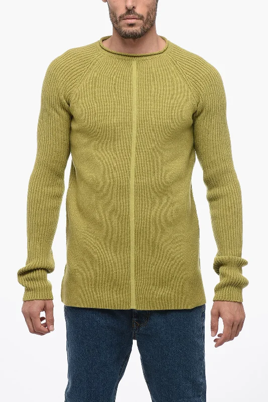 Men's classic ribbed cardigan-Rick Owens LUXOR Crew Neck Cashmere Blend Pullover with Jacquard Detail