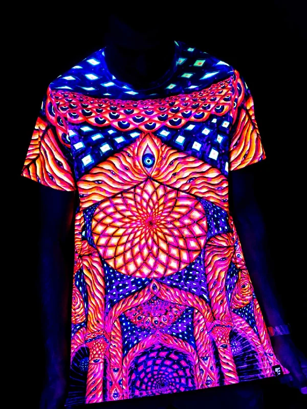 Men's short-sleeve subtle pattern shirt-Neon Temple Of Light Unisex Crew