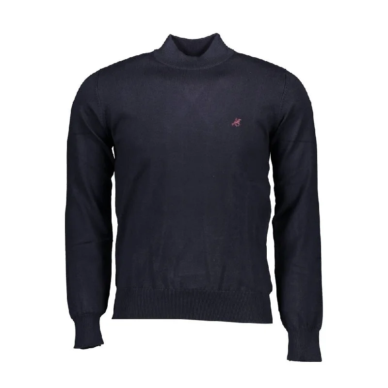 Men's casual ribbed pullover-U.S. Grand Polo Blue Nylon Men's Sweater