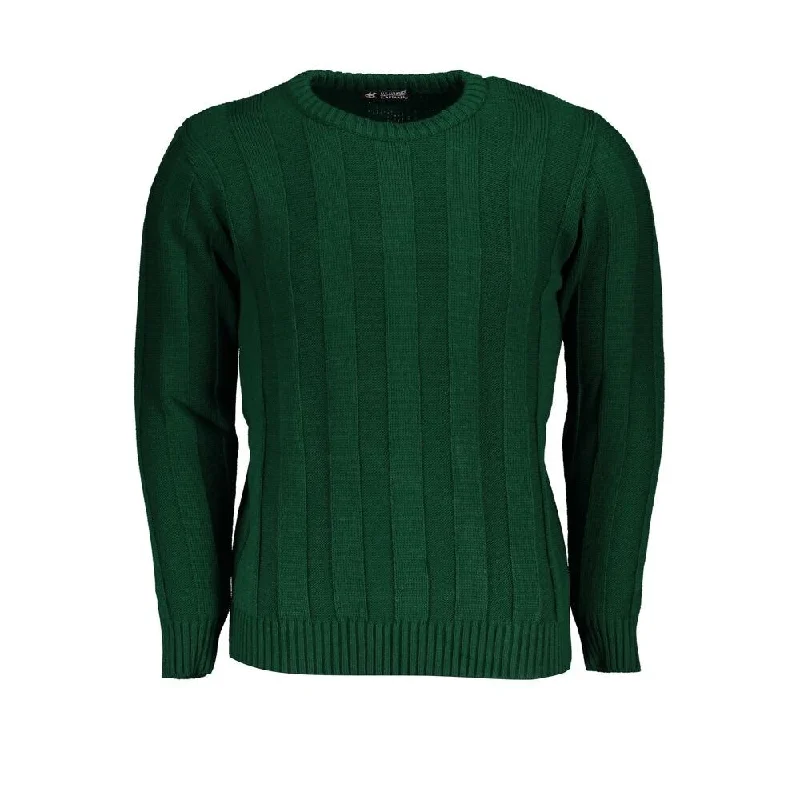 Men's thick textured sweater-U.S. Grand Polo Green Fabric Men's Sweater