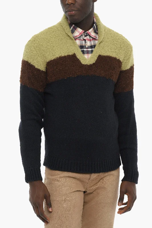 Men's classic shawl sweater-Woolrich Bouclè Wool Blend V-neck Sweater