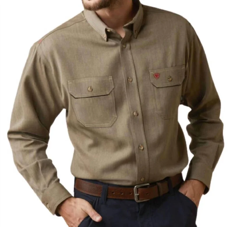 Men's bold herringbone shirt-Air Inherent Work Shirt In Khaki Heather