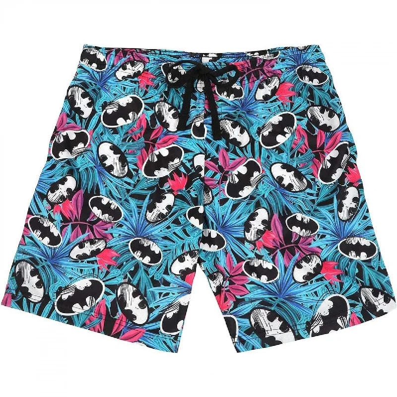 Men's modern pleated pants-Batman Logo Hawaiian Print Active Shorts