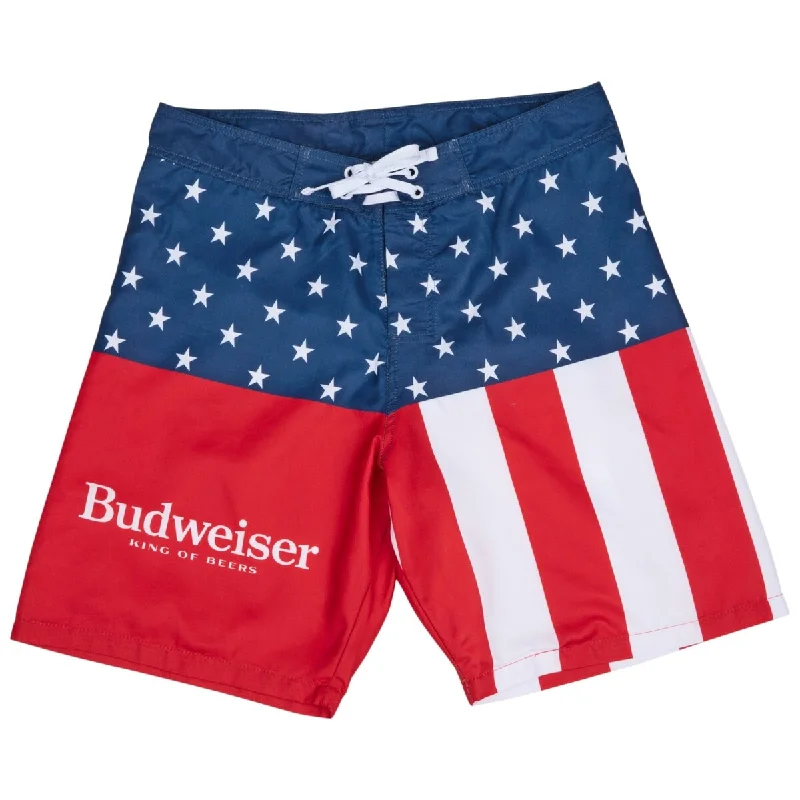 Men's dark linen pants-Budweiser King Of Beers Stars And Stripes Mens Swim Trunks Board Shorts