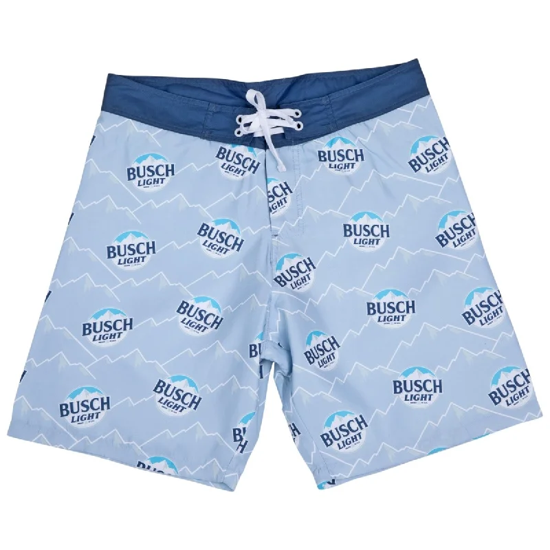 Men's lightweight travel pants-Busch Light Logo And Mountain Range All Over Print Board Shorts