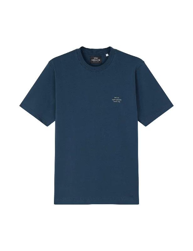 Men's short-sleeve subtle stripe top-Cotton Jersey Frode Emb Logo Tee, Midnight Navy