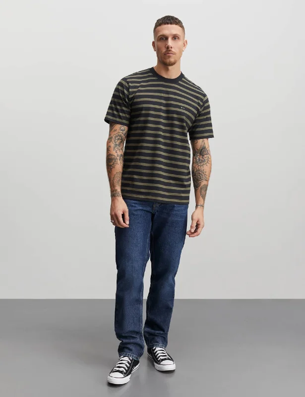 Men's short-sleeve versatile stripe top-Cotton Jersey Stripe Frode Tee, Kalamata/Jet Black