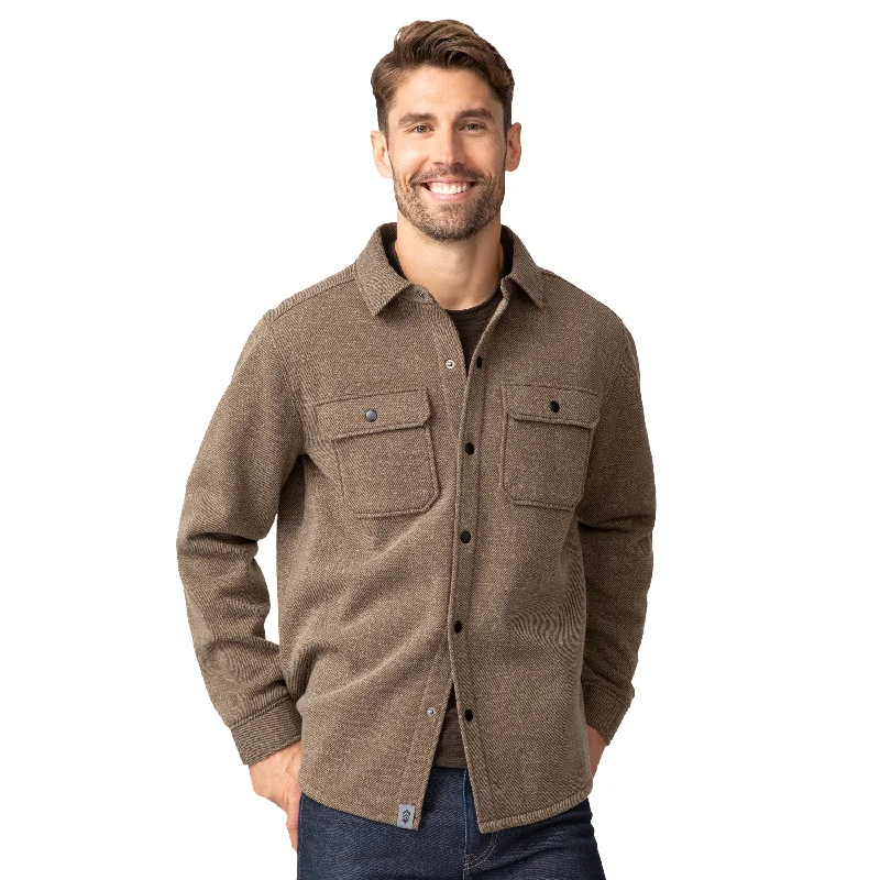 Men's formal herringbone shirt-Free Country Men's Fleece Twill Snap Front Shirt