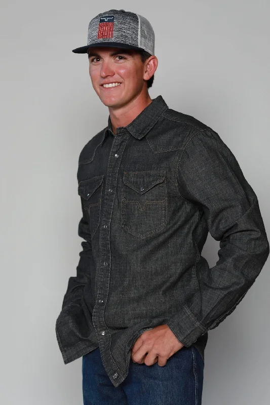 Men's lightweight poplin shirt-Kimes Ranch Mens Grimes Denim Black Denim Cotton Blend L/S Shirt