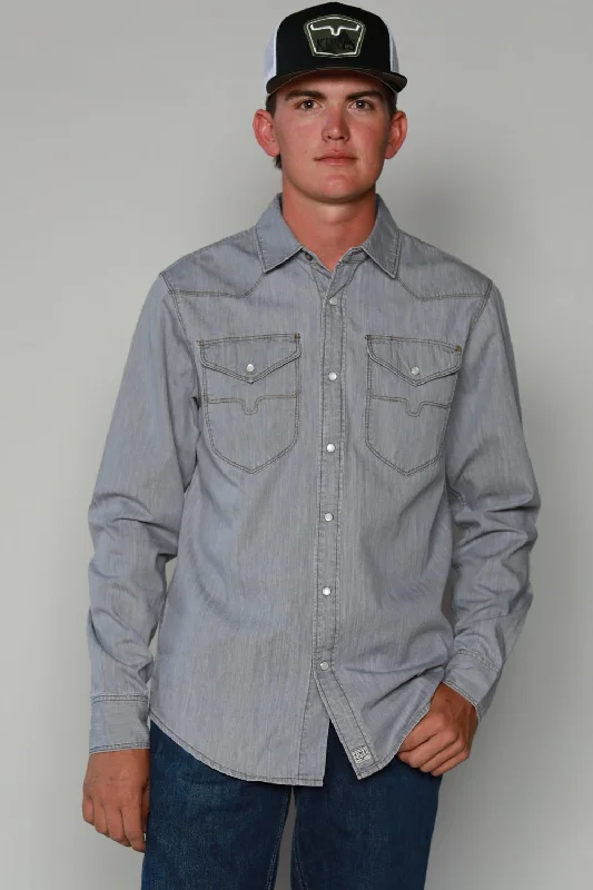 Men's modern corduroy shirt-Kimes Ranch Mens Grimes Grey Denim Cotton Blend L/S Western Shirt