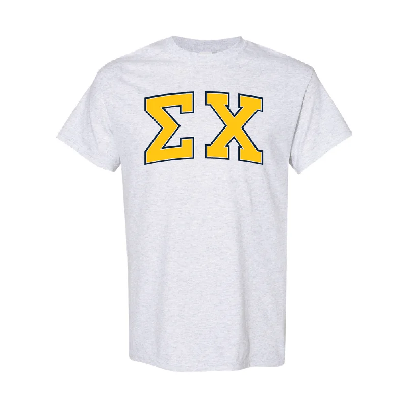 Men's short-sleeve subtle pattern shirt-Sigma Chi Letters T-Shirt (Grey)