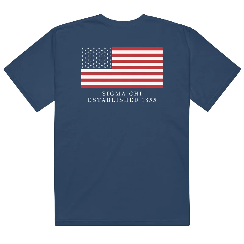 Men's short-sleeve casual pocket shirt-Sigma Chi 4th of July T-Shirt by Comfort Colors (2024)