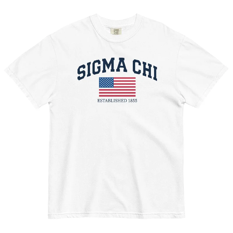 Men's short-sleeve urban stripe shirt-Sigma Chi Americana T-Shirt by Comfort Colors