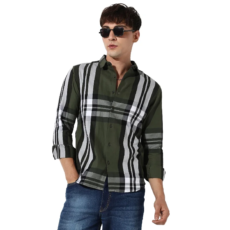 Men's long-sleeve check shirt-Maxi Plaid Button-Up Shirt