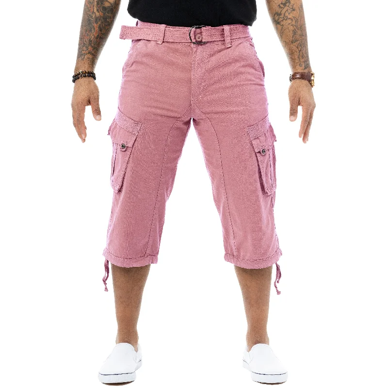 Men's trendy ripstop pants-Men's Belted 18" Inseam Below Knee Cargo Shorts - Colors