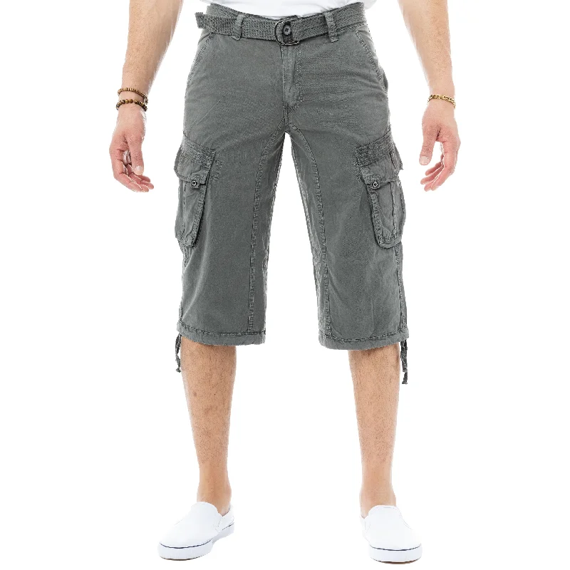 Men's skinny travel trousers-Men's Belted 18" Inseam Below Knee Long Cargo Shorts BW