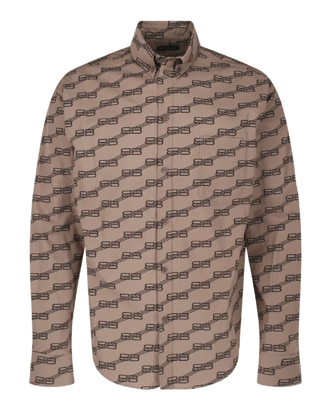 Men's bold herringbone shirt-Monogram Long Sleeve Shirt