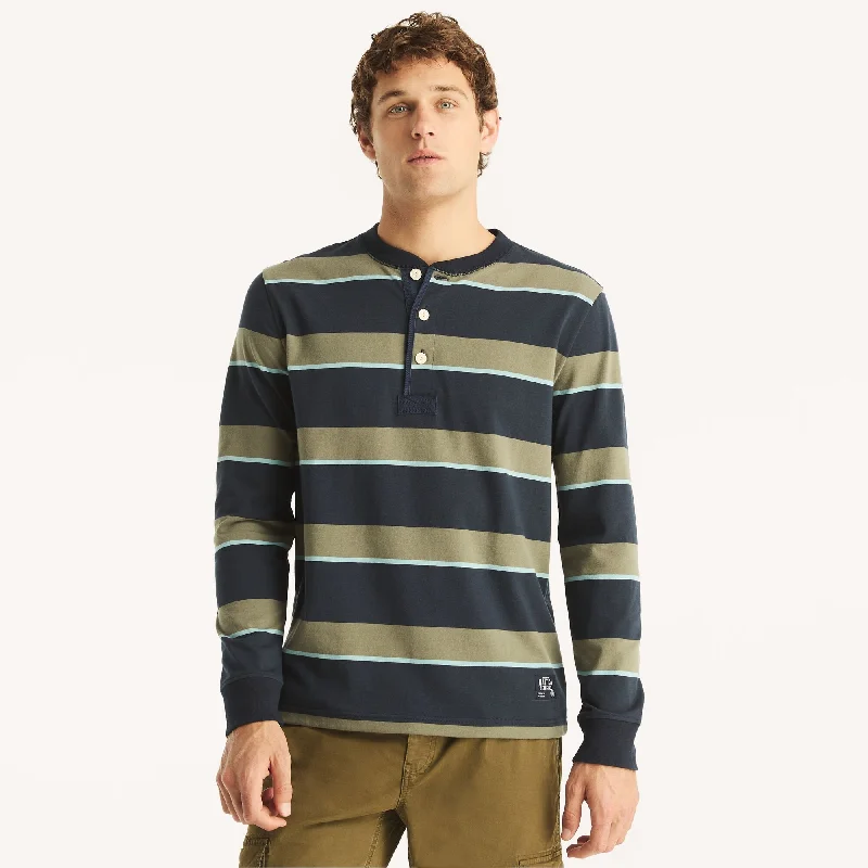 Men's relaxed check shirt-Nautica Mens Nautica Jeans Co. Striped Long-Sleeve Henley