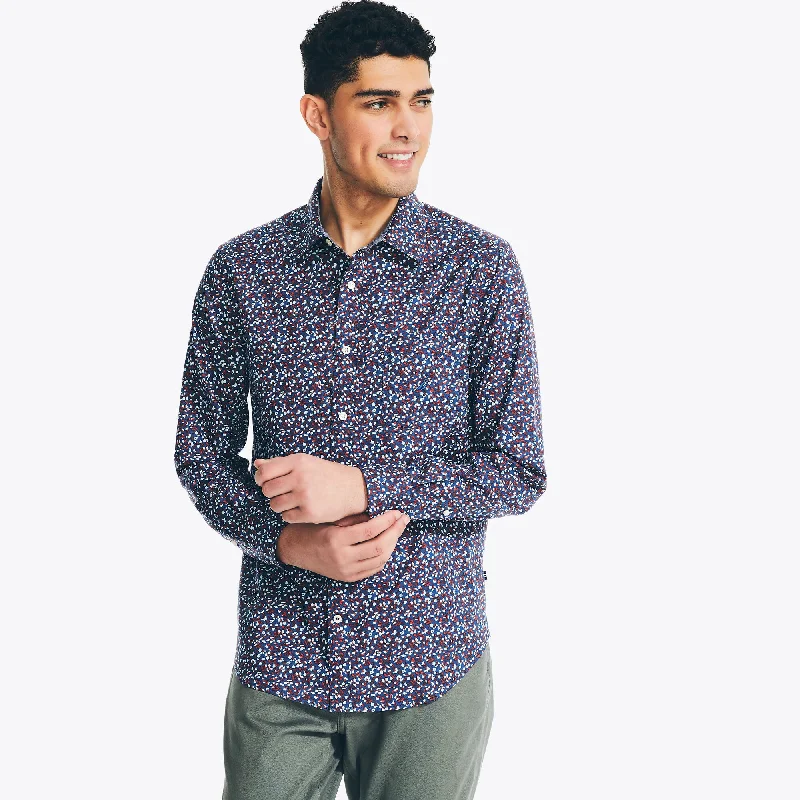 Men's long-sleeve check shirt-Nautica Mens Printed Shirt